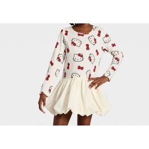 Hello Kitty Girls Cream Ribbed Long Sleeve Bubble Dress 5T‎ KTHK0CMCLZ Sanrio